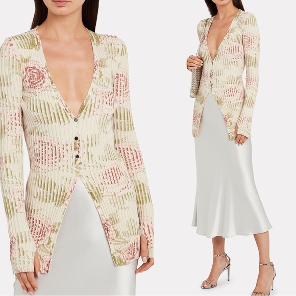 Paco Rabanne NWT ribbed button cardigan roses S - Picture 1 of 12